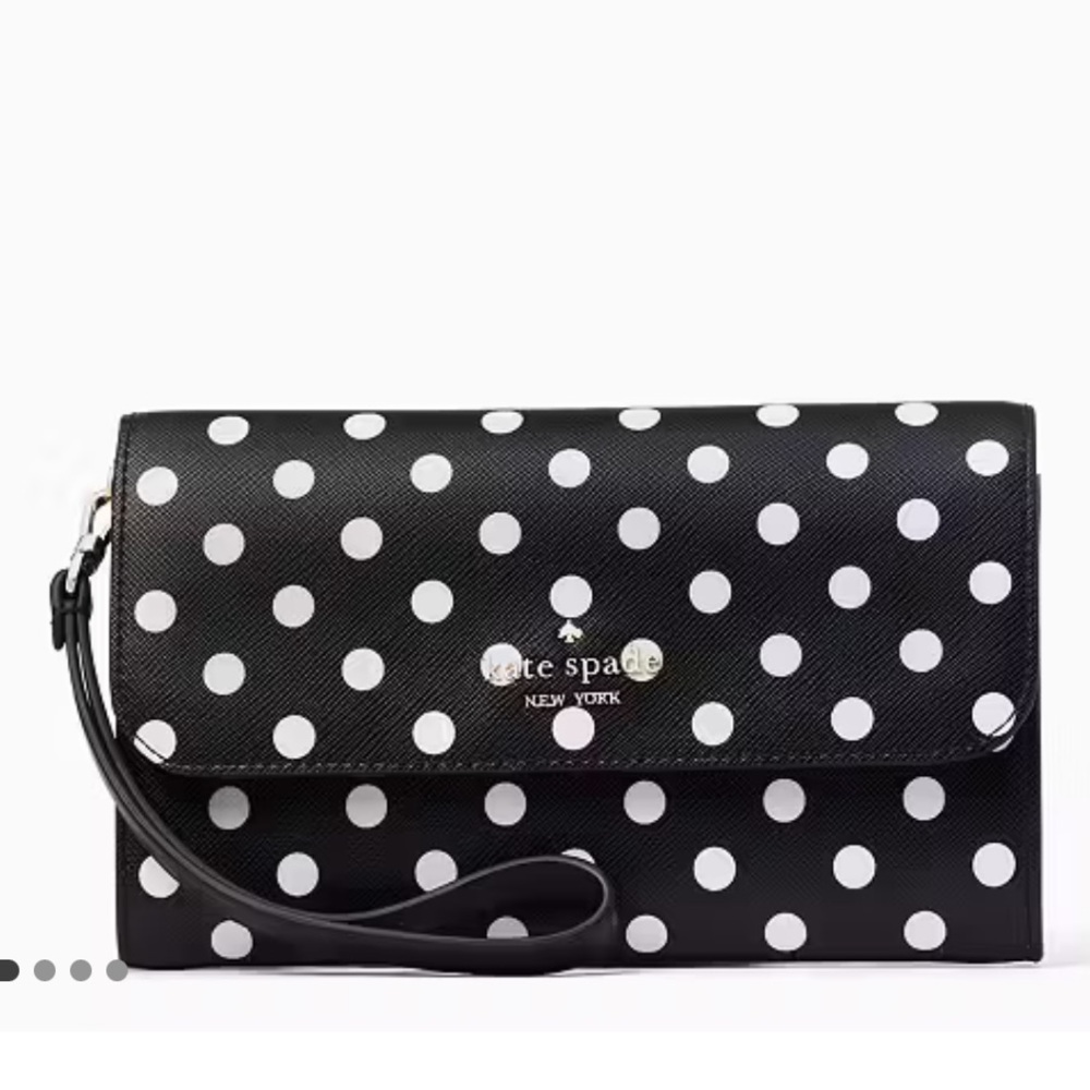 Kate Spade Cheers Black and White Polka Dot Phone Wristlet - Picture 5 of 8